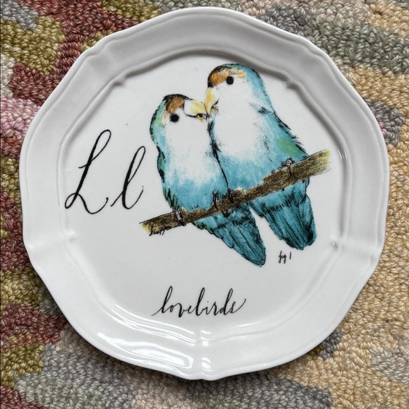 🐦 Anthropologie Linea Carta Diva Pyari Lovebirds Canapé Plate L 2 Blue Lovebirds - Picture 11 of 14